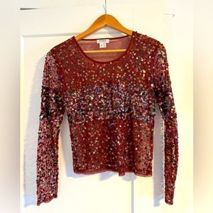 Designer Basics Sheer Burgundy Sequin Top - Medium